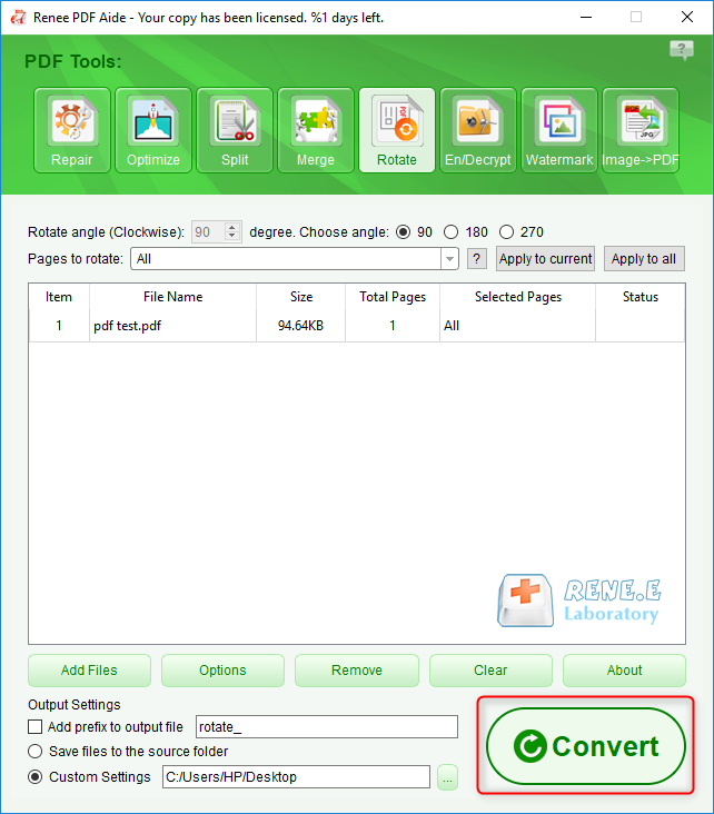 how to rotate a pdf with renee pdf aide