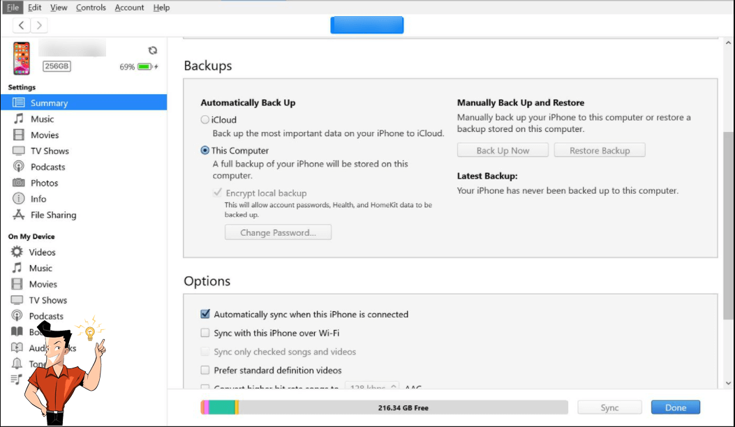 iphone backup process is stuck