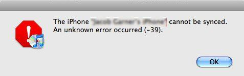 solve the itunes error -39