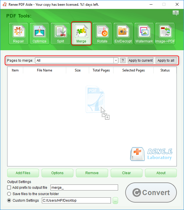 merge pdf files with renee pdf aide
