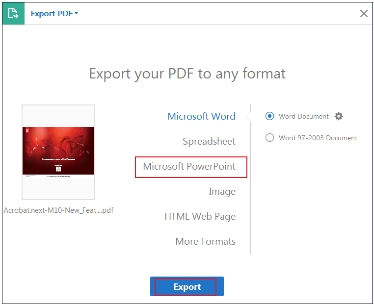 convert pdf to pptx with adobe acrobat