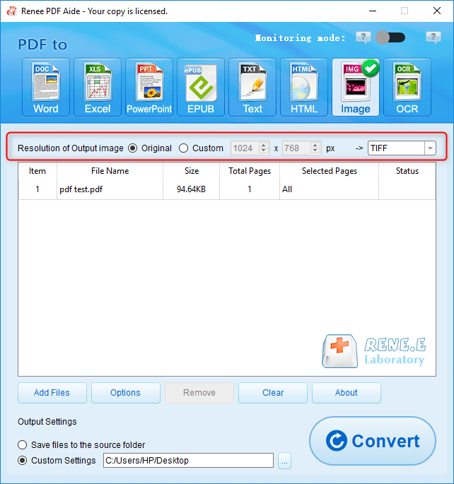 how to convert pdf to tiff with renee pdf aide