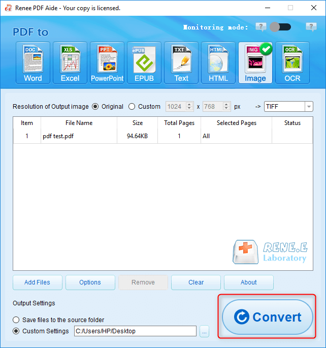 convert pdf to tiff with renee pdf aide