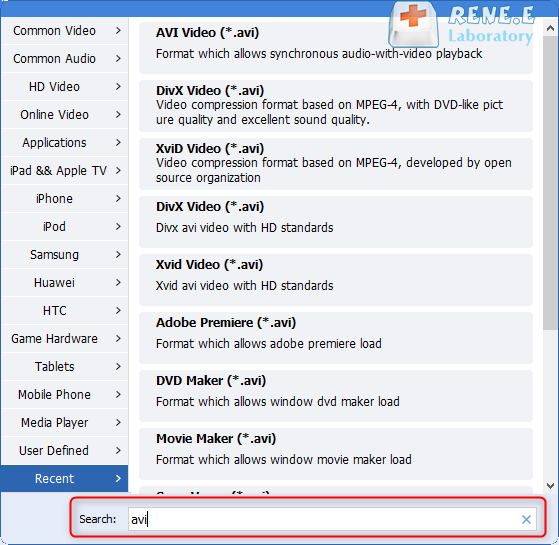 search avi within renee video editor pro