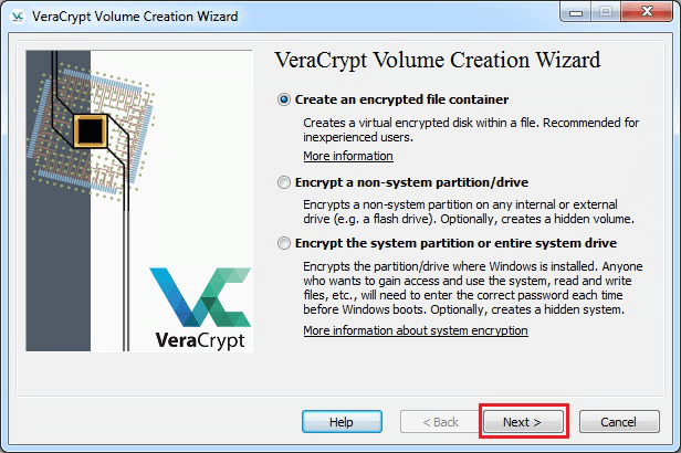 create encrypted file container in veracrypt
