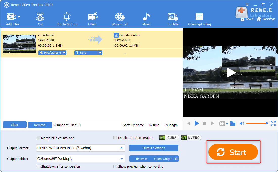 convert avi to webm with renee video editor pro