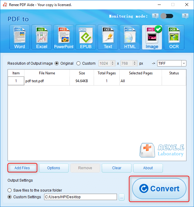 convert pdf to tiff with renee pdf aide