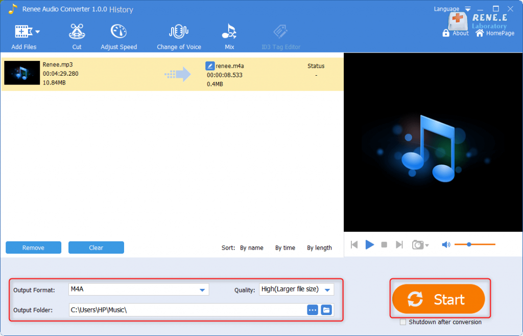 convert mp3 to m4a