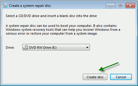 how to create a windows 7 repair disc