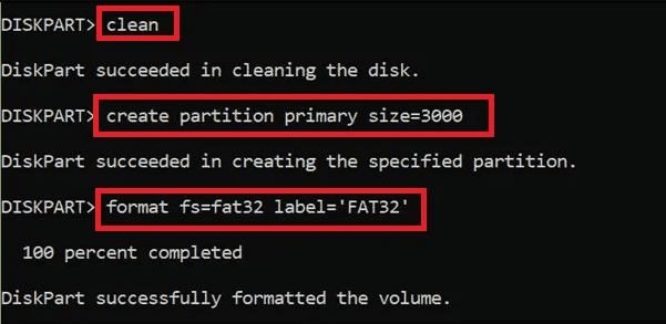 create partition primary size