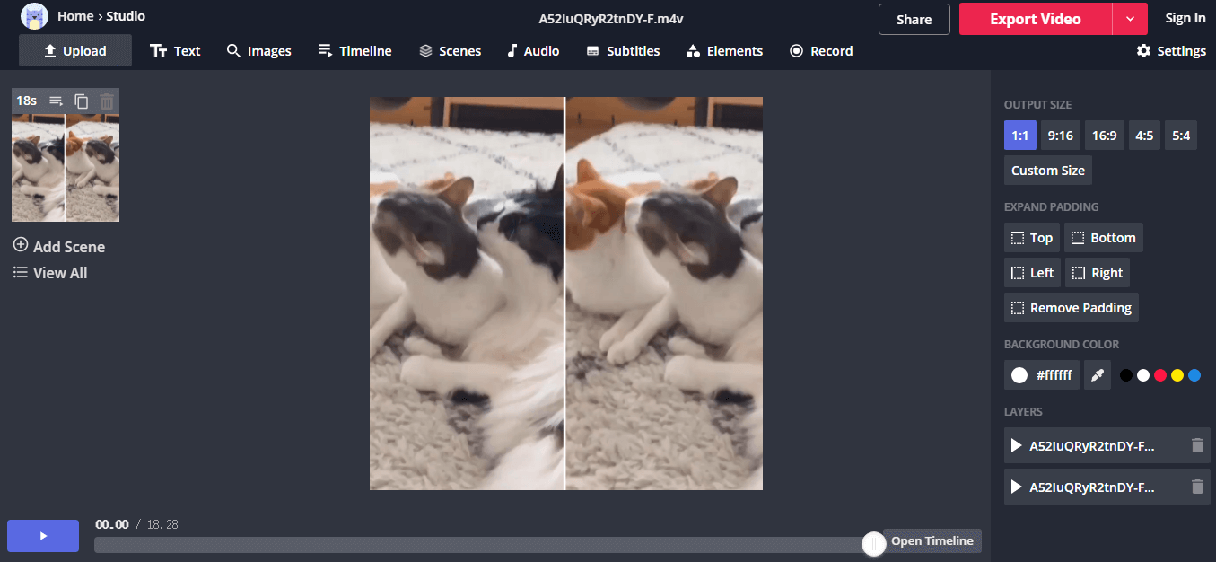 use kapwing to split video scren online