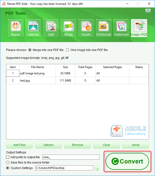 combinare le immagini in un pdf con renee pdf aide