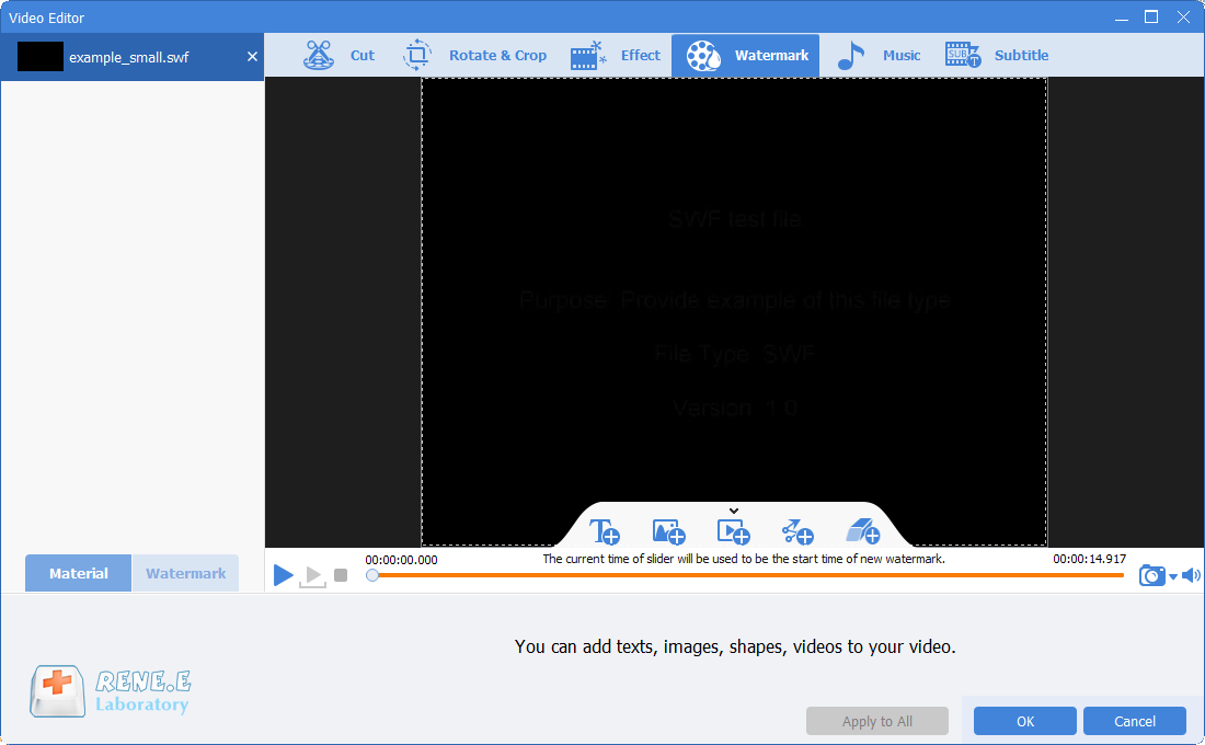 add watermark to swf video with renee video editor pro