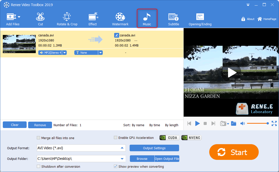 select music in renee video editor pro