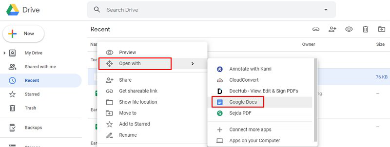 how to copy pdf to word with google drive