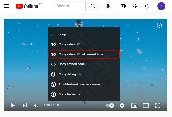 how to copy url at the current time on youtube