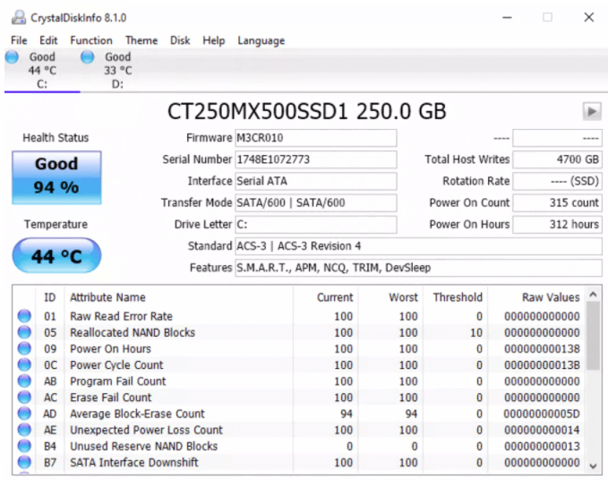 how to check ssd health with crystaldiskinfo