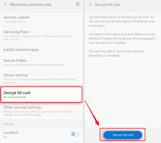 how to decrypt sd card on mobile phone