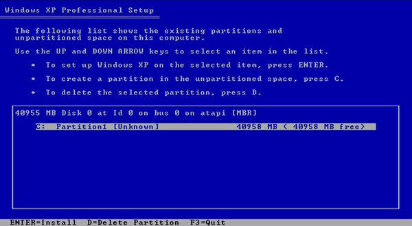 install windows xp on c disk