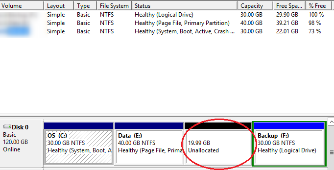 unallocated disk space