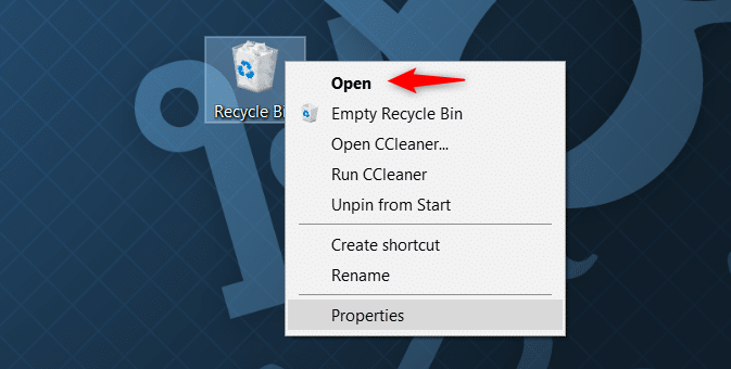open recycle bin windows 10