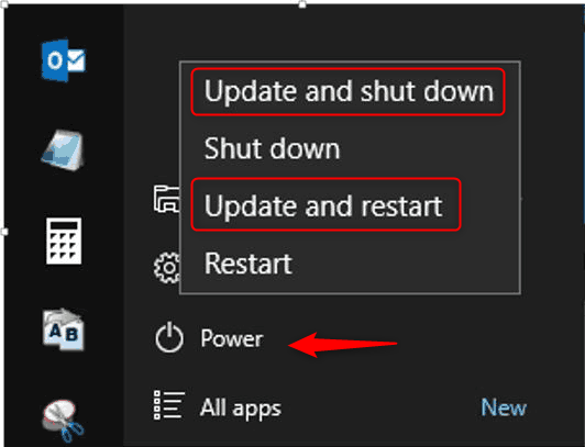 update and shutdown or update and restart