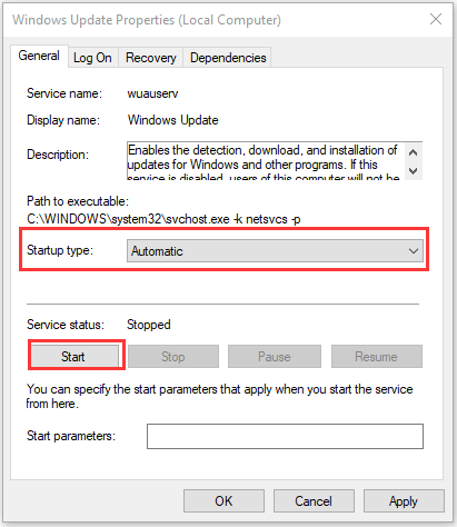 Enable Windows update service