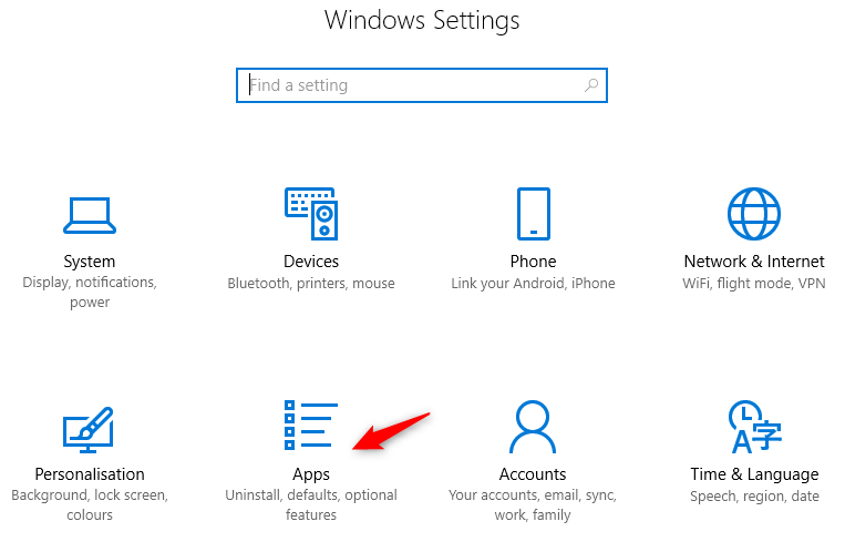 apps in windows settings
