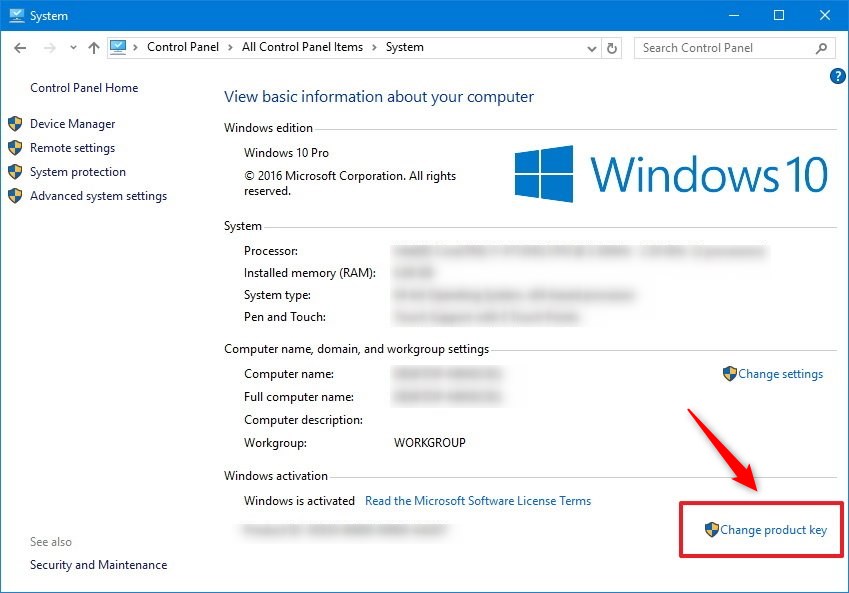 change product key windows 10