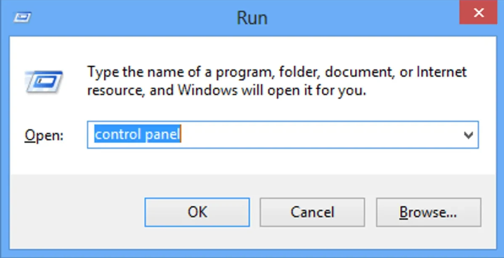 type control panel in run dialog