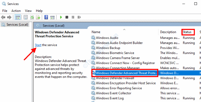 Windows Defender Service start