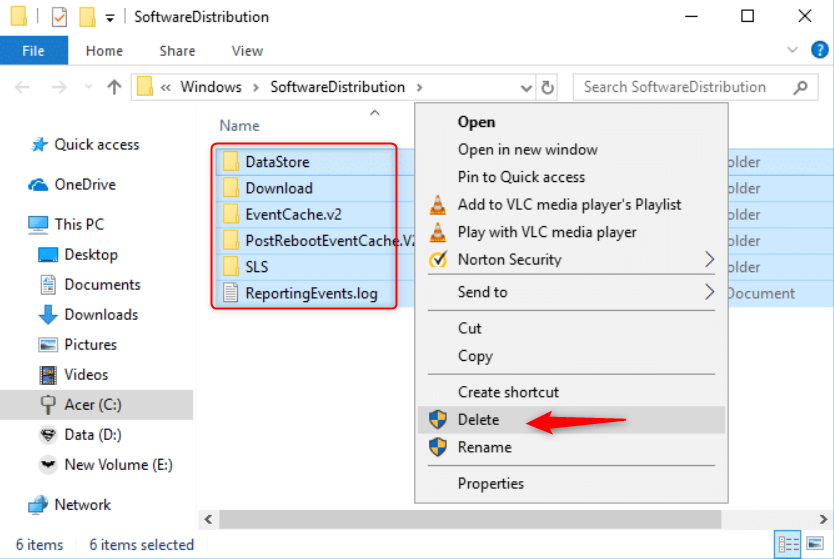 Delete all files in softwaredistribution