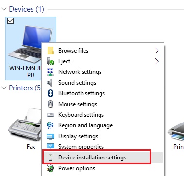 Device Installation Settings