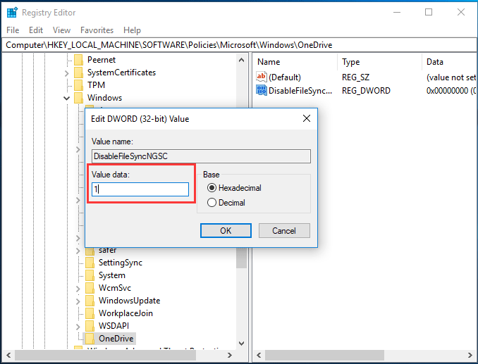  Disable OneDrive using Registry Editor