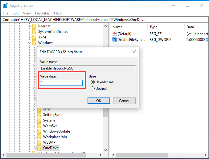 Disattivare OneDrive con l'Editor del Registro di sistema