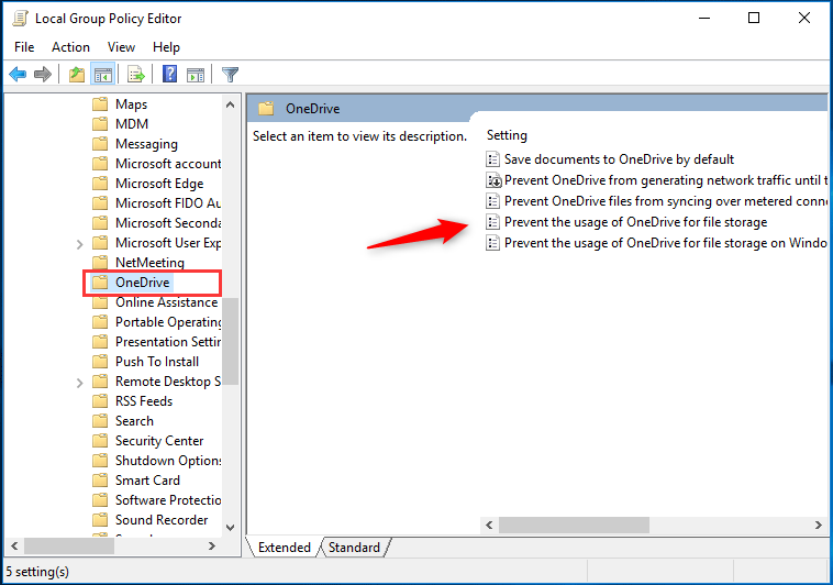 Disable OneDrive with local group policy