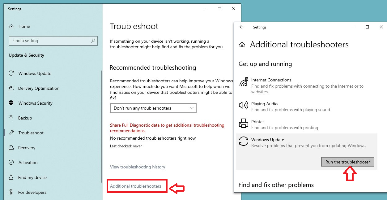 Windows Update Addition Troubleshooters