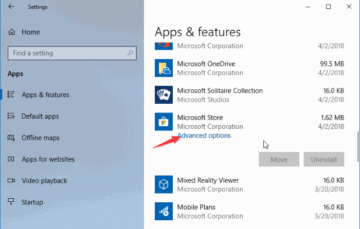 app And Features Microsoft Store
