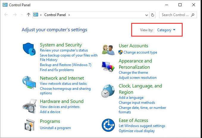 control Panel Category