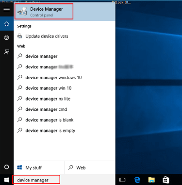 device manager windows 10 find