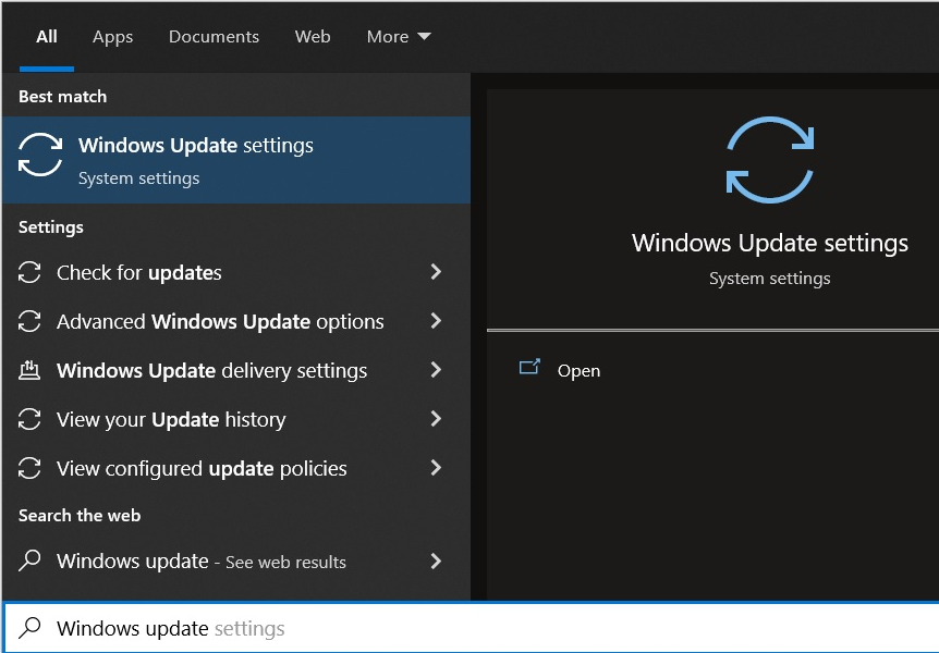 find Windows Update In Search