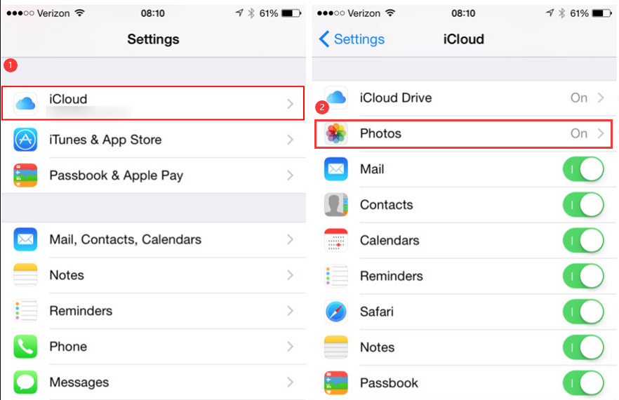 iCloud backup iphone photo settings