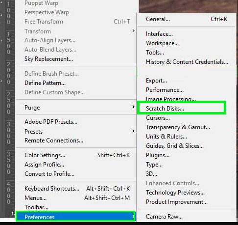 photoshop, select scratch disks