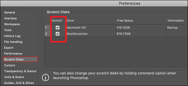 photoshop scratchDisks active more volumes