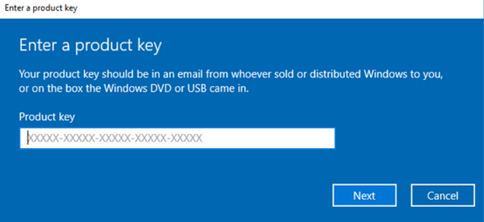 enter product key windows