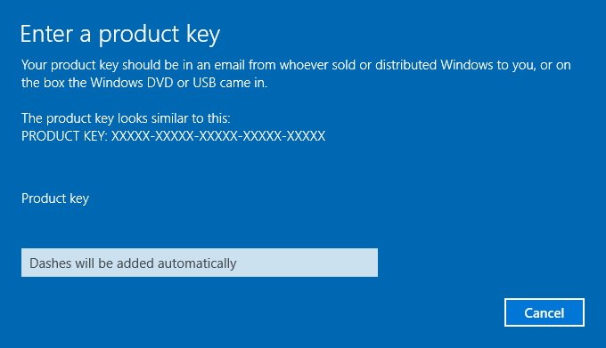 enter product key windows 10