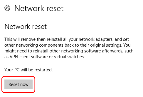 reset network now