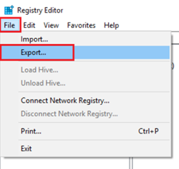 click on export in Registry Editor