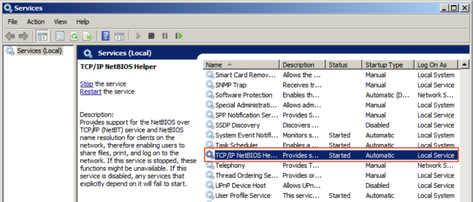 service TCPIP NetBIOS Helper