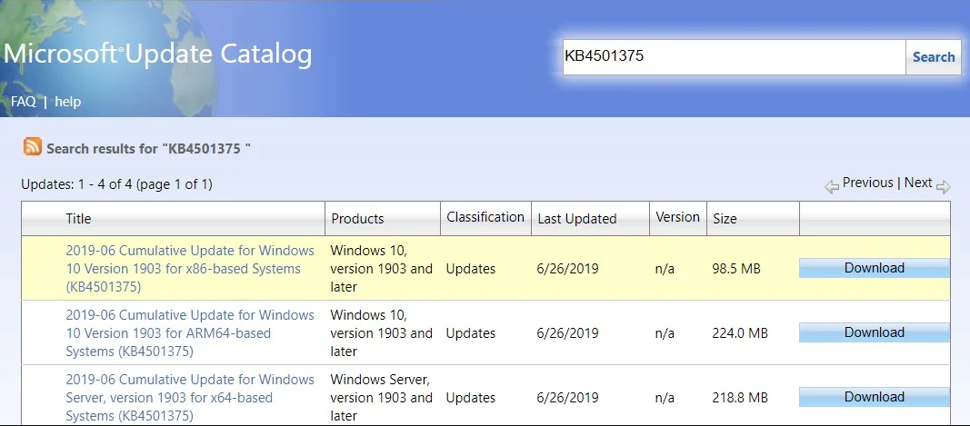 Windows update catalog